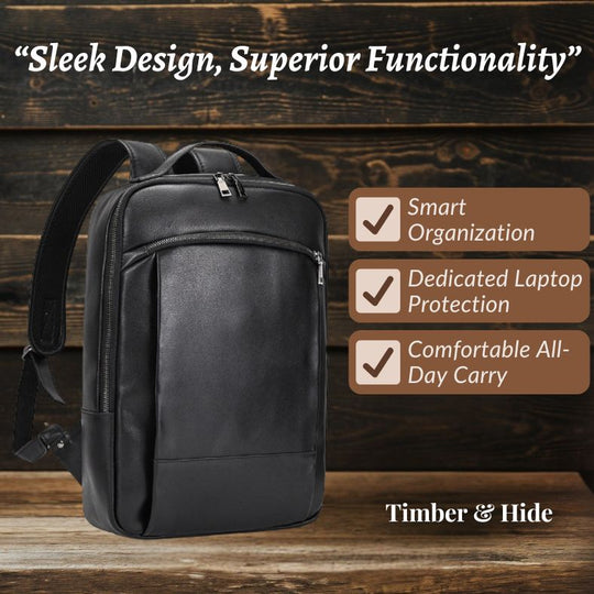 Black Leather Laptop Backpack | BAMBURGH