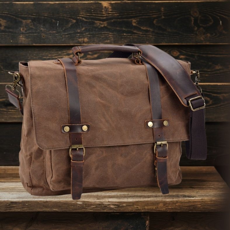 Canvas and Leather Messenger Bag | BRUGES