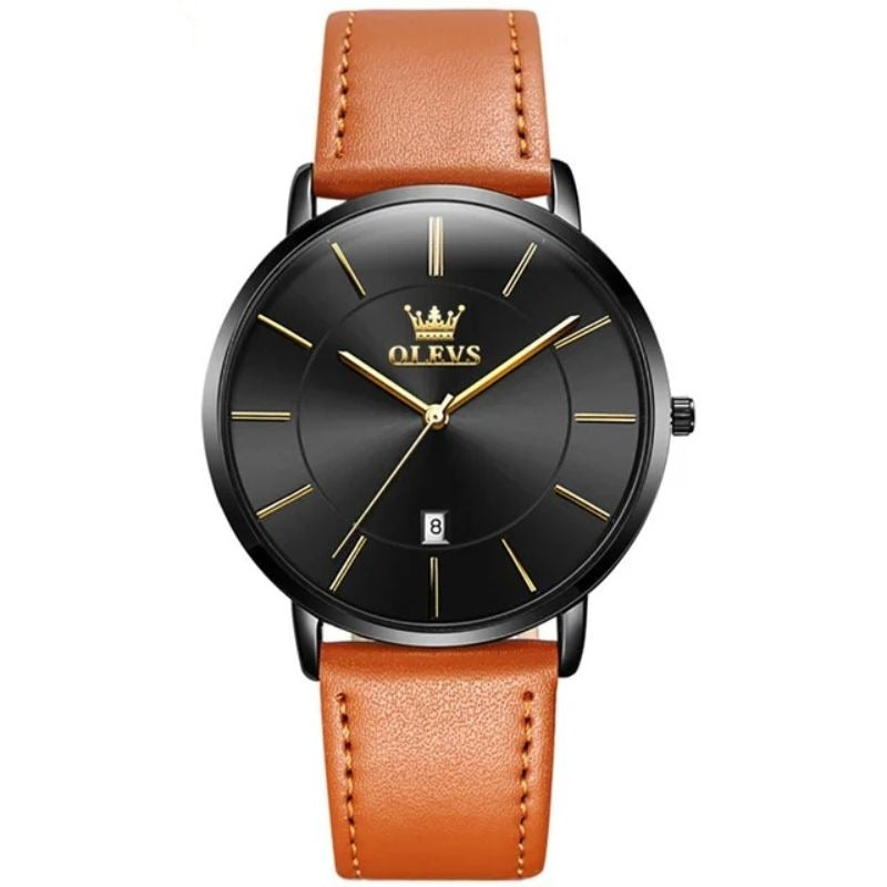 Waterproof Leather Strap Watch with Date Display