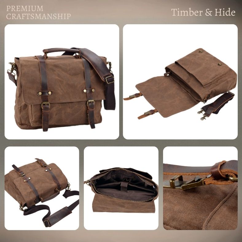 Canvas and Leather Messenger Bag | BRUGES