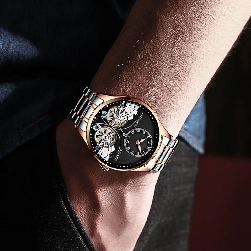 Mechanical Watch with Dual Tourbillon and Luminous Display