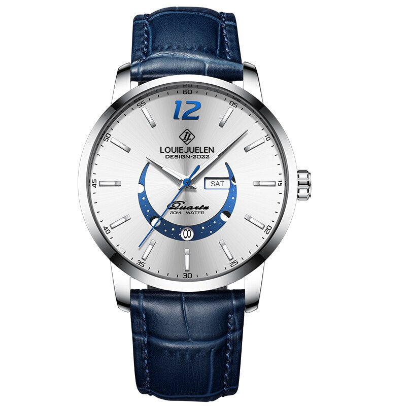 Elegant Moonphase Watch with Luminous Weekday Calendar