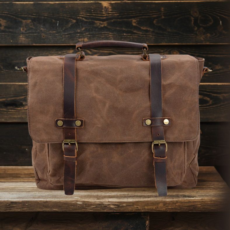 Canvas and Leather Messenger Bag | BRUGES