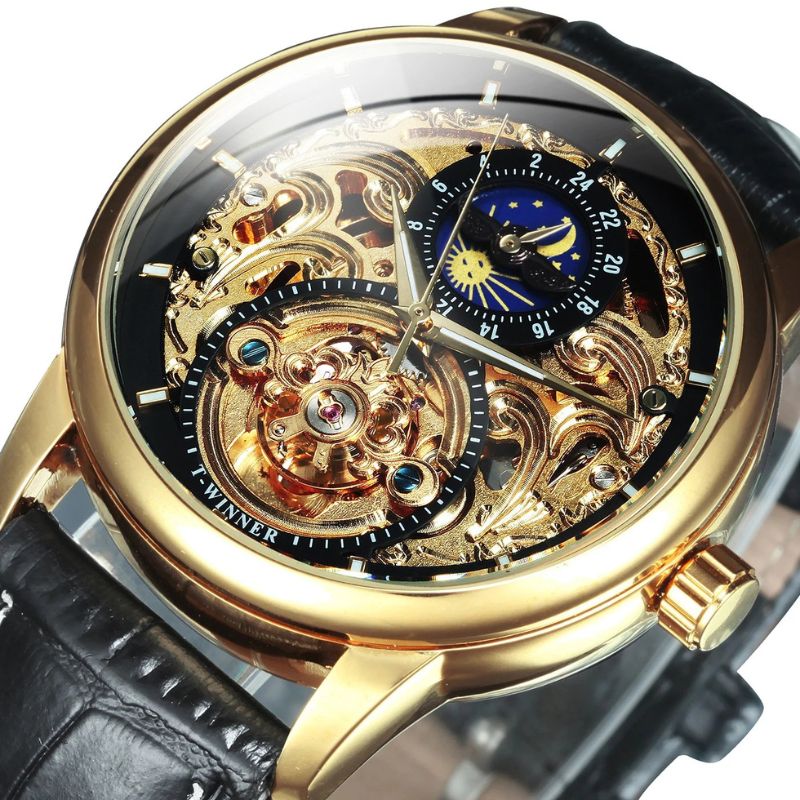 Automatic Skeleton Watch with Moonphase Dial