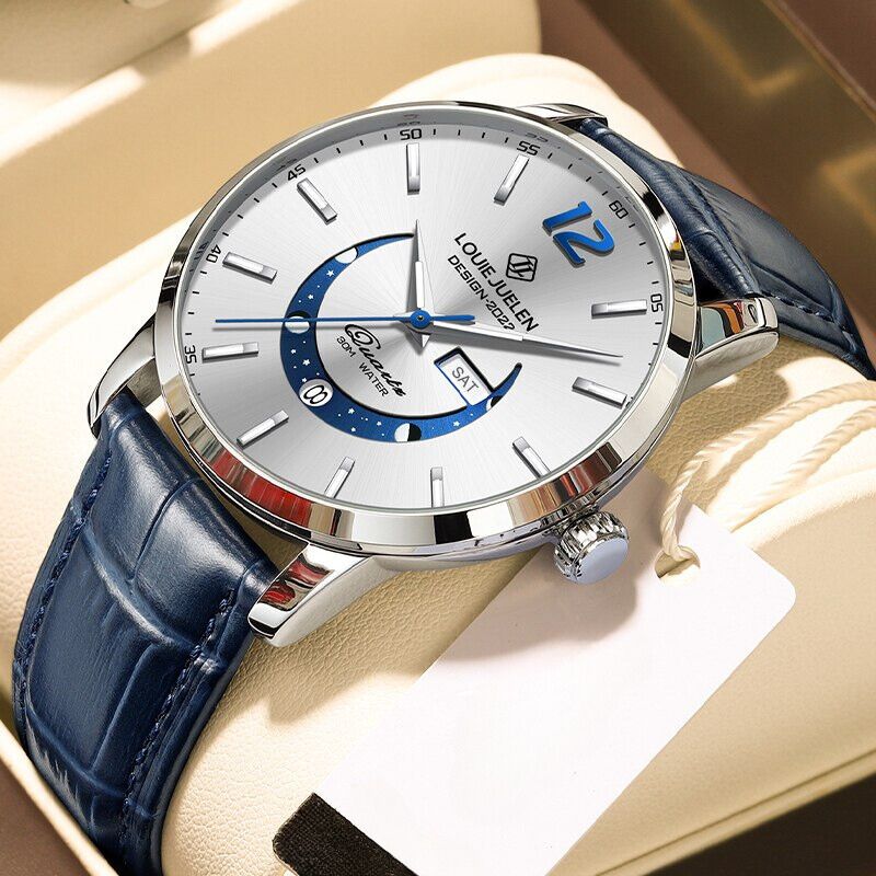 Elegant Moonphase Watch with Luminous Weekday Calendar