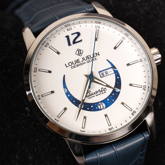 Elegant Moonphase Watch with Luminous Weekday Calendar