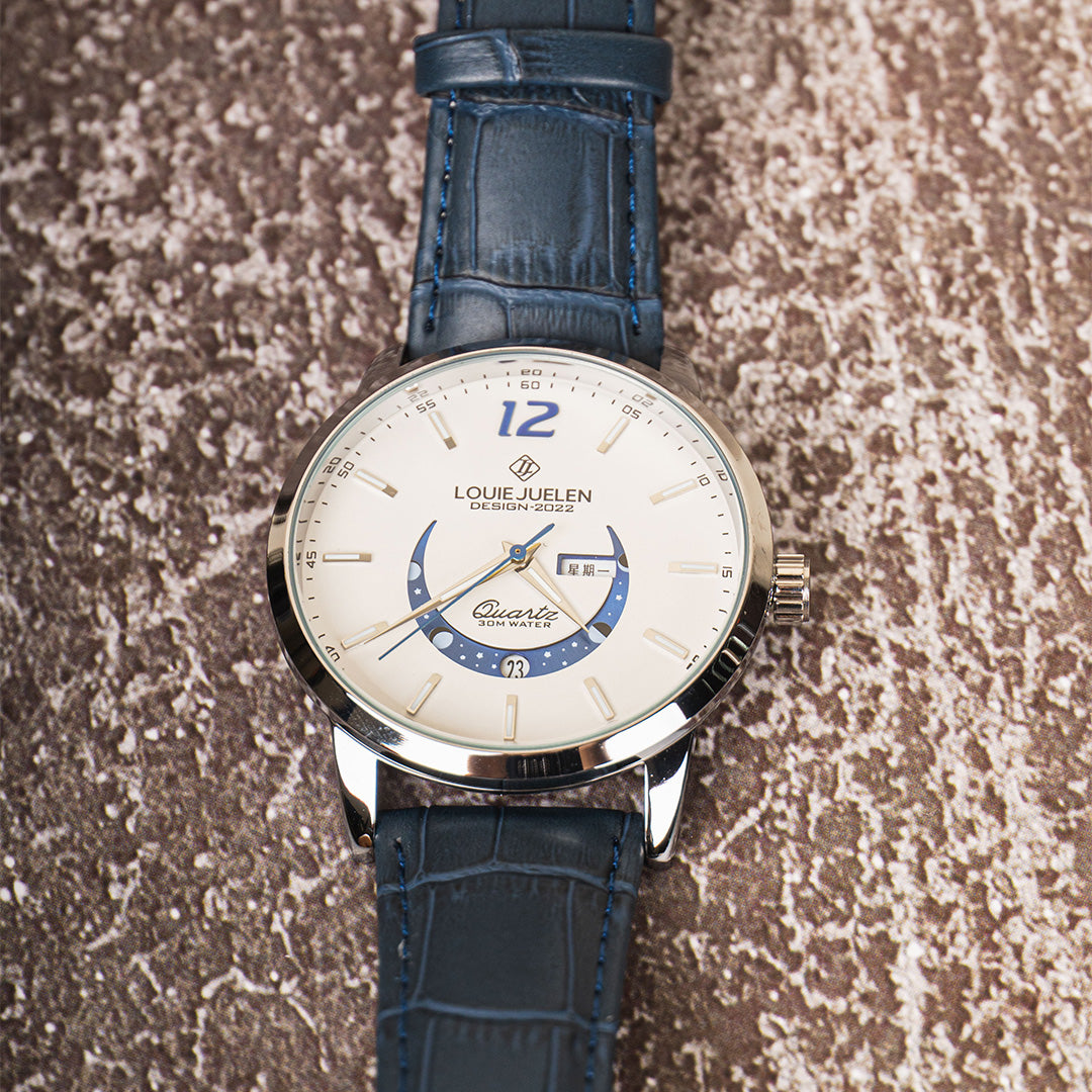 Elegant Moonphase Watch with Luminous Weekday Calendar