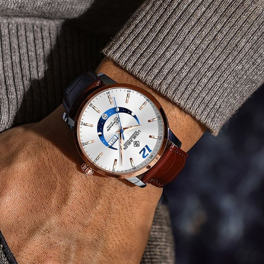 Elegant Moonphase Watch with Luminous Weekday Calendar