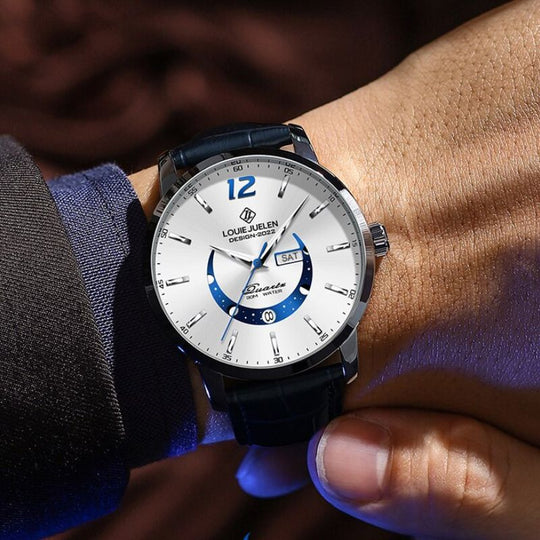 Elegant Moonphase Watch with Luminous Weekday Calendar