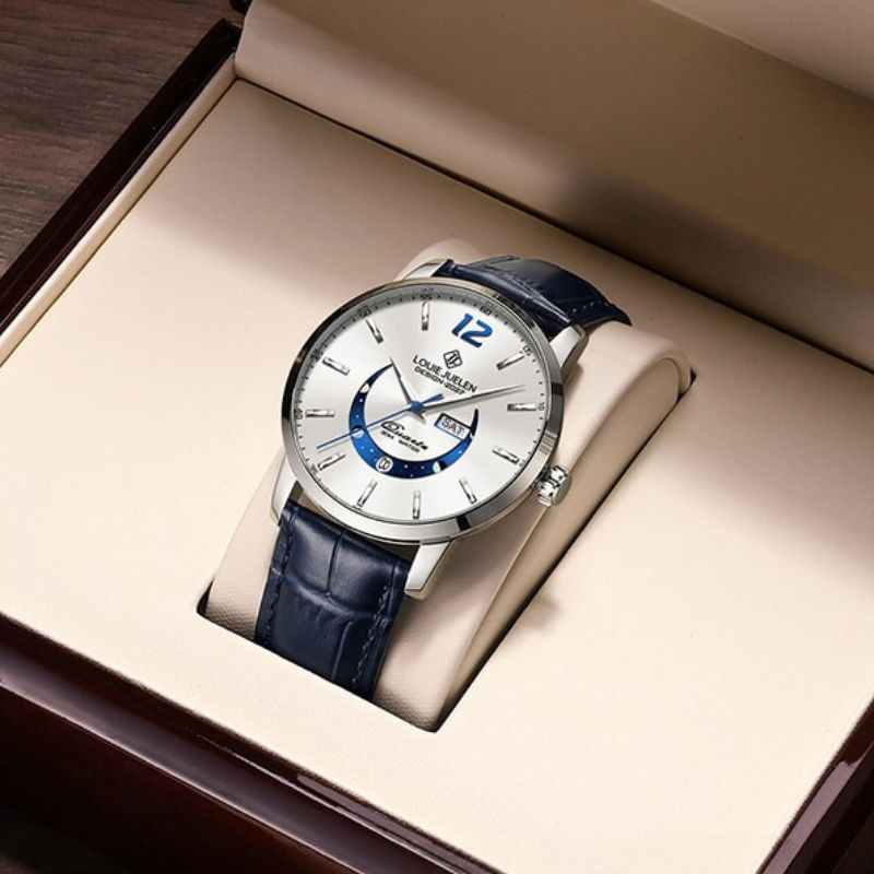 Elegant Moonphase Watch with Luminous Weekday Calendar