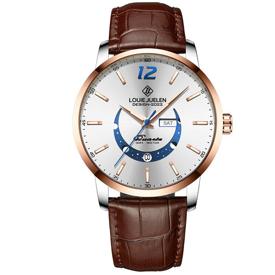 Elegant Moonphase Watch with Luminous Weekday Calendar